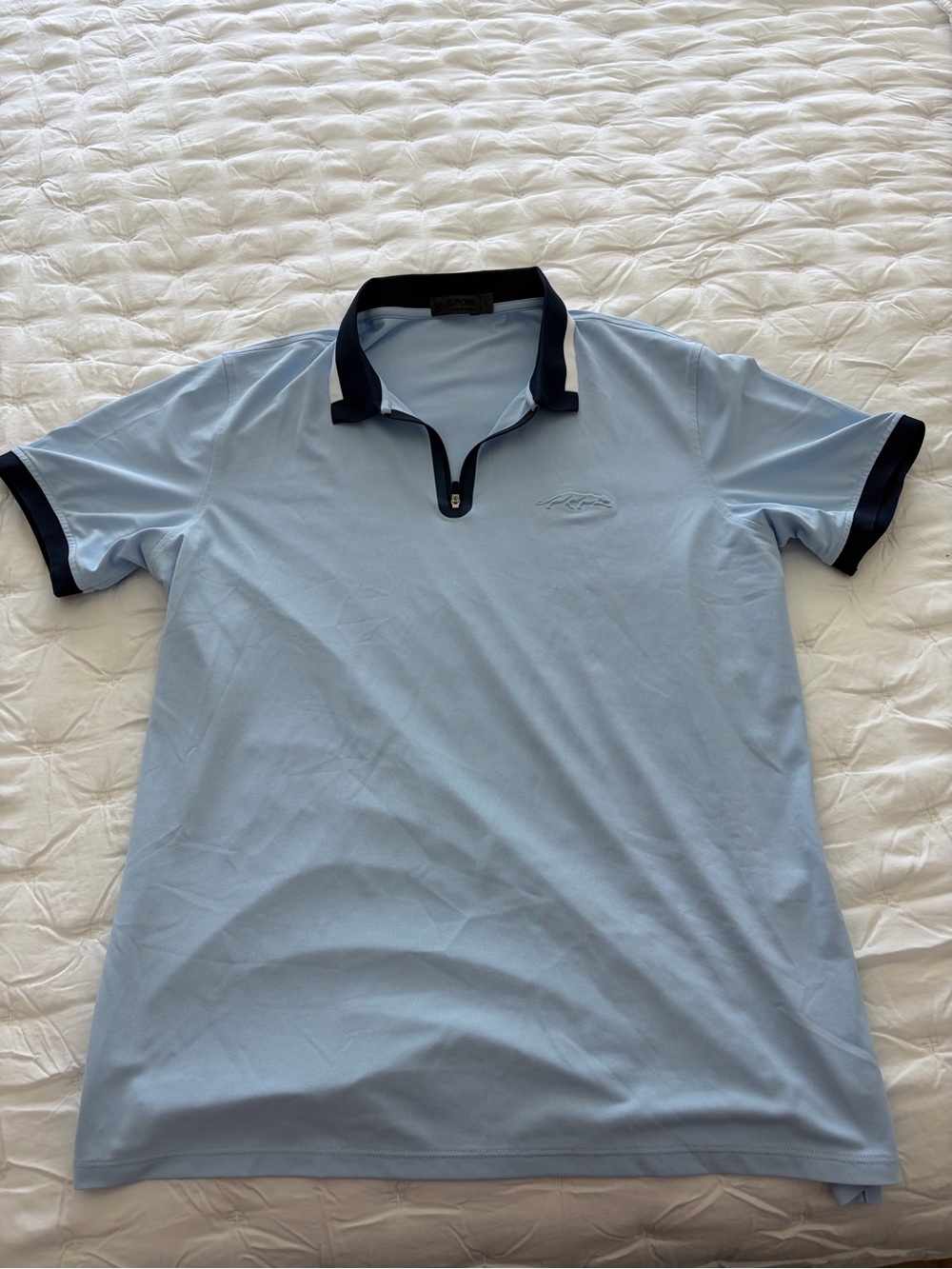 G/FORE Light Blue Polo with Navy Contrast Trim